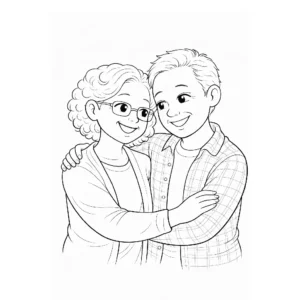 דף צביעה של סבא וסבתא מתחבקים להדפסה