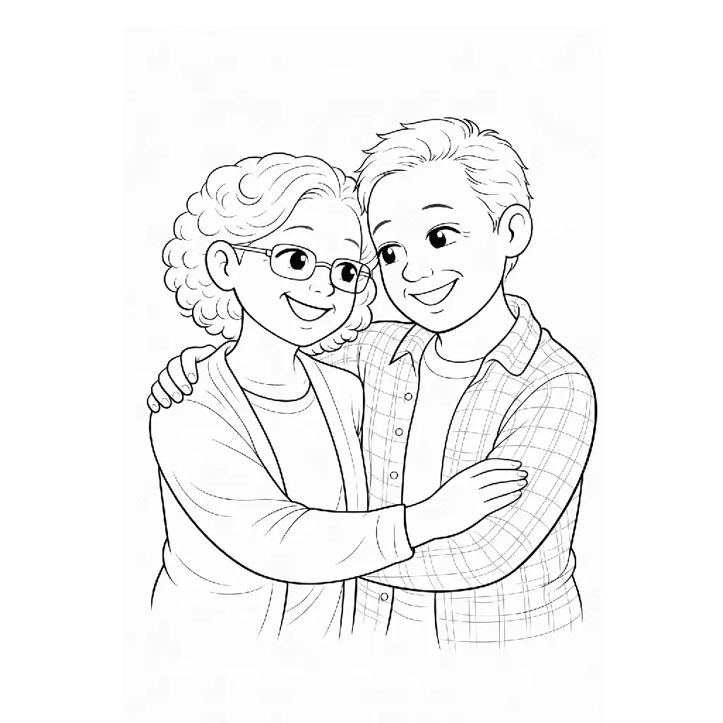 דף צביעה של סבא וסבתא מתחבקים להדפסה