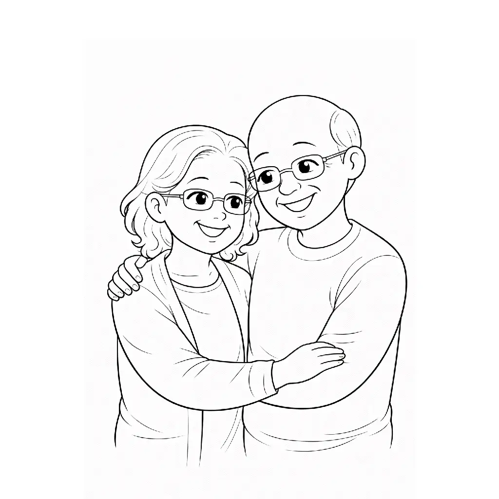 דף צביעה של סבא וסבתא להדפסה