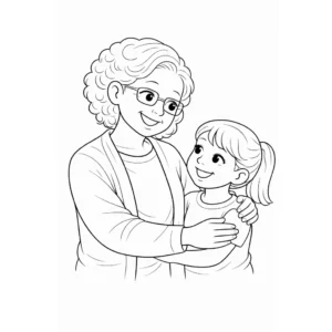 דף צביעה של סבתא ונכדה להדפסה