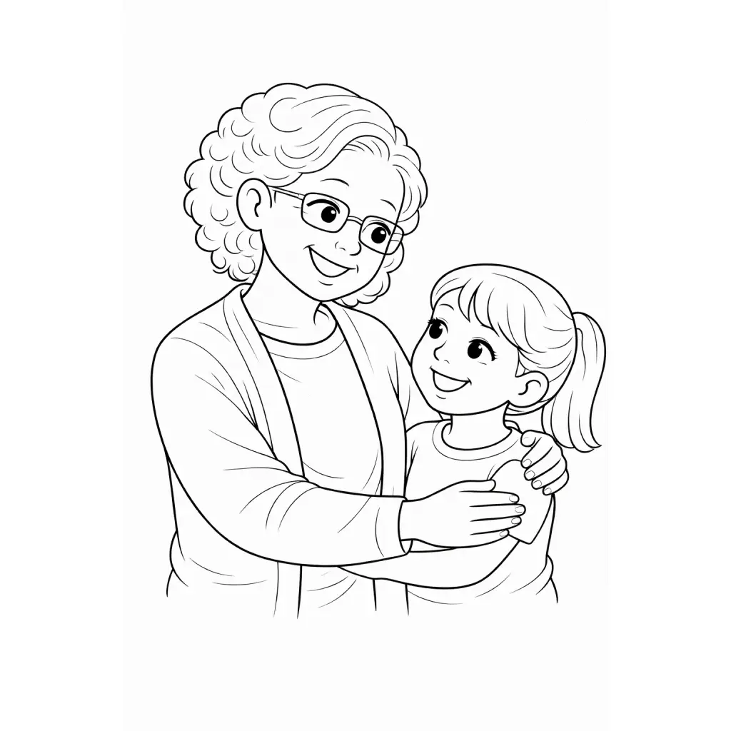 דף צביעה של סבתא ונכדה להדפסה