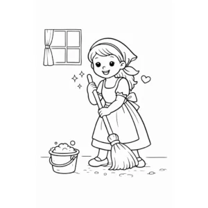 דף צביעה של סינדרלה מנקה להדפסה