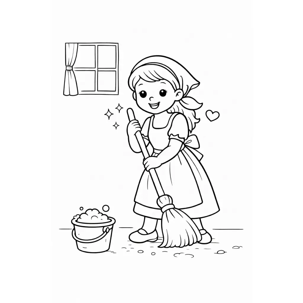 דף צביעה של סינדרלה מנקה להדפסה