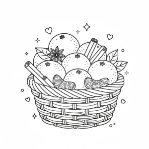 דף צביעה של סלסלת פירות כריסמס להדפסה