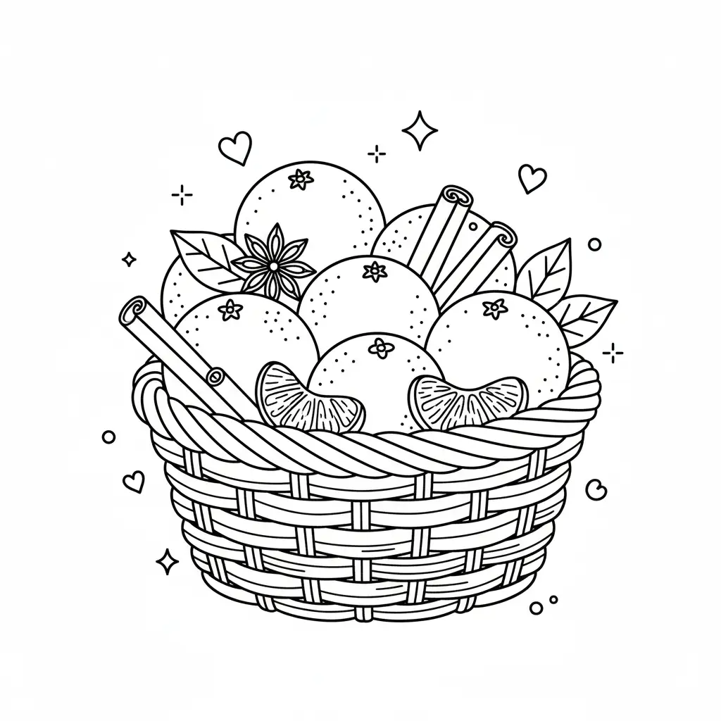 דף צביעה של סלסלת פירות כריסמס להדפסה