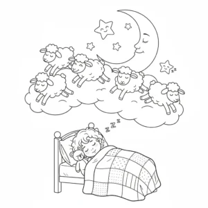 דף צביעה של ספירת כבשים להדפסה