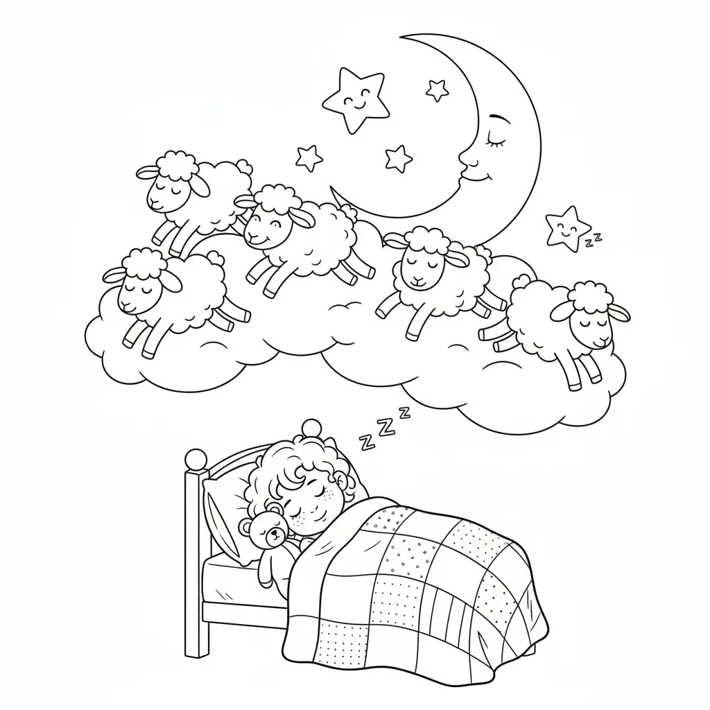 דף צביעה של ספירת כבשים להדפסה