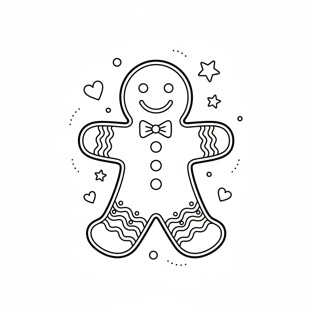 דף צביעה של עוגיית איש זנגביל כריסמס להדפסה