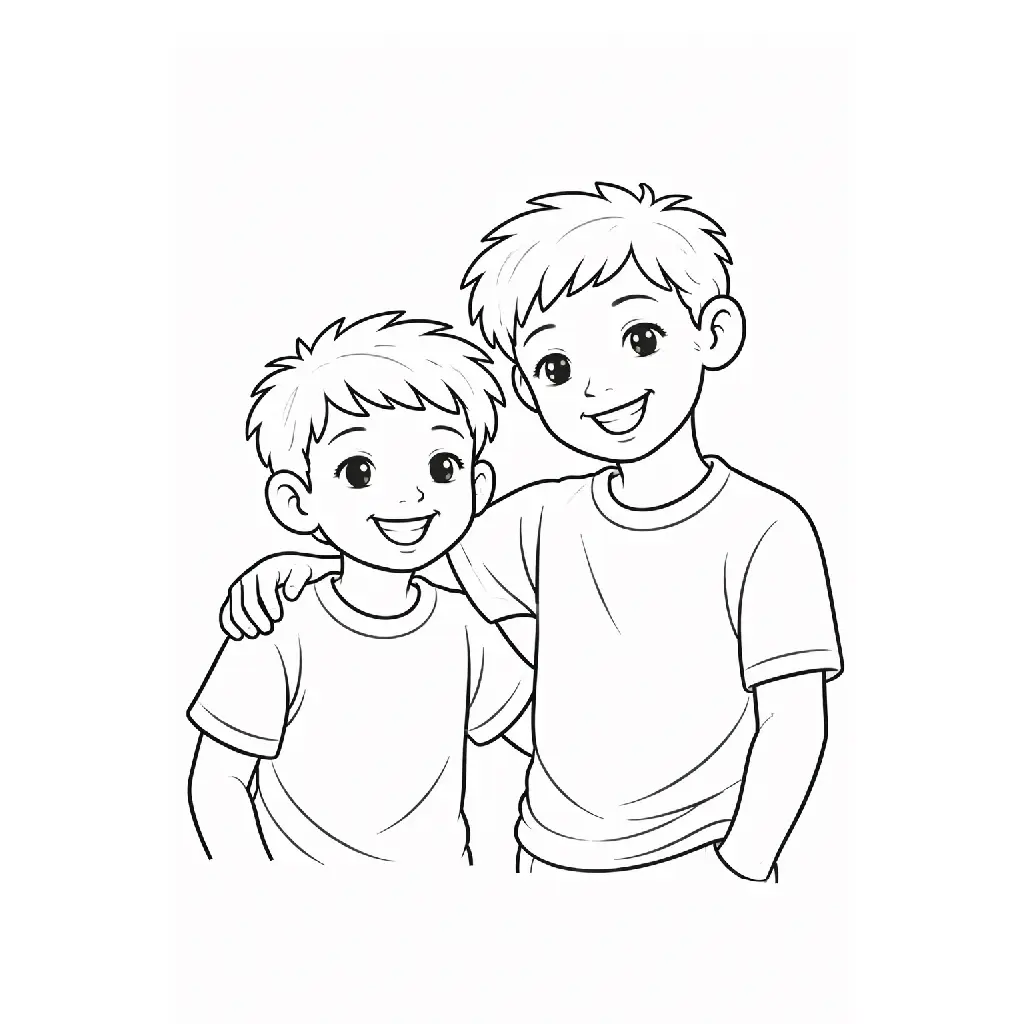 דף צביעה של עם אחי הגדול להדפסה