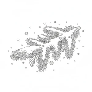 דף צביעה של ענף עץ אשוח בכריסמס להדפסה