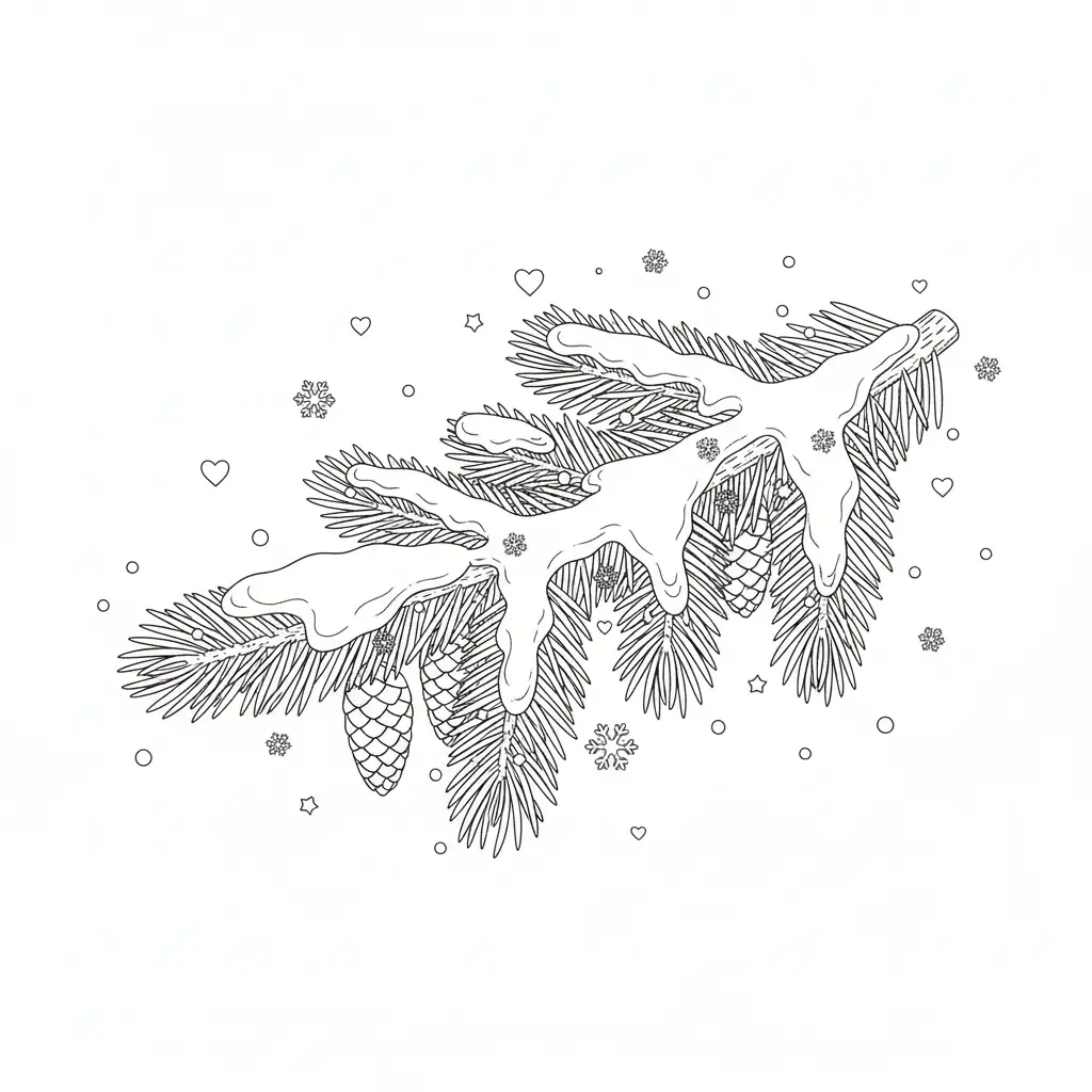 דף צביעה של ענף עץ אשוח בכריסמס להדפסה