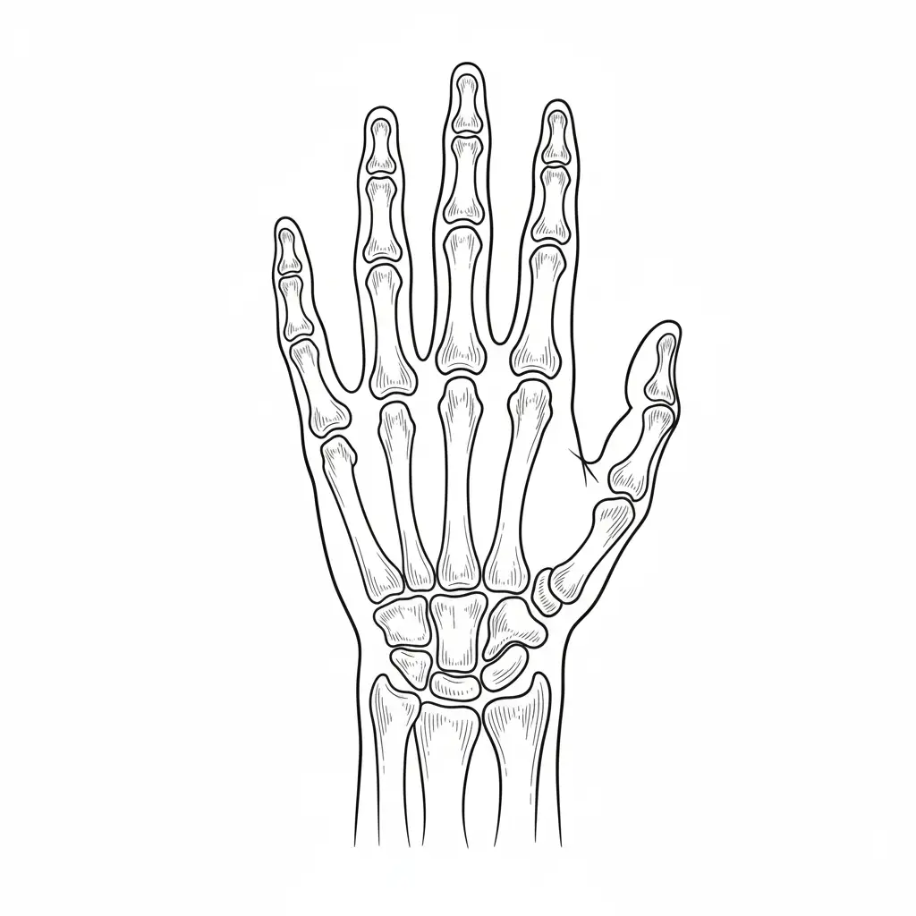 דף צביעה של עצמות כף היד להדפסה