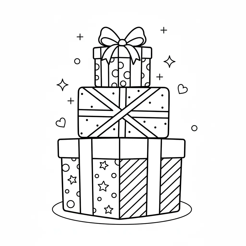 דף צביעה של ערימת מתנות כריסמס להדפסה