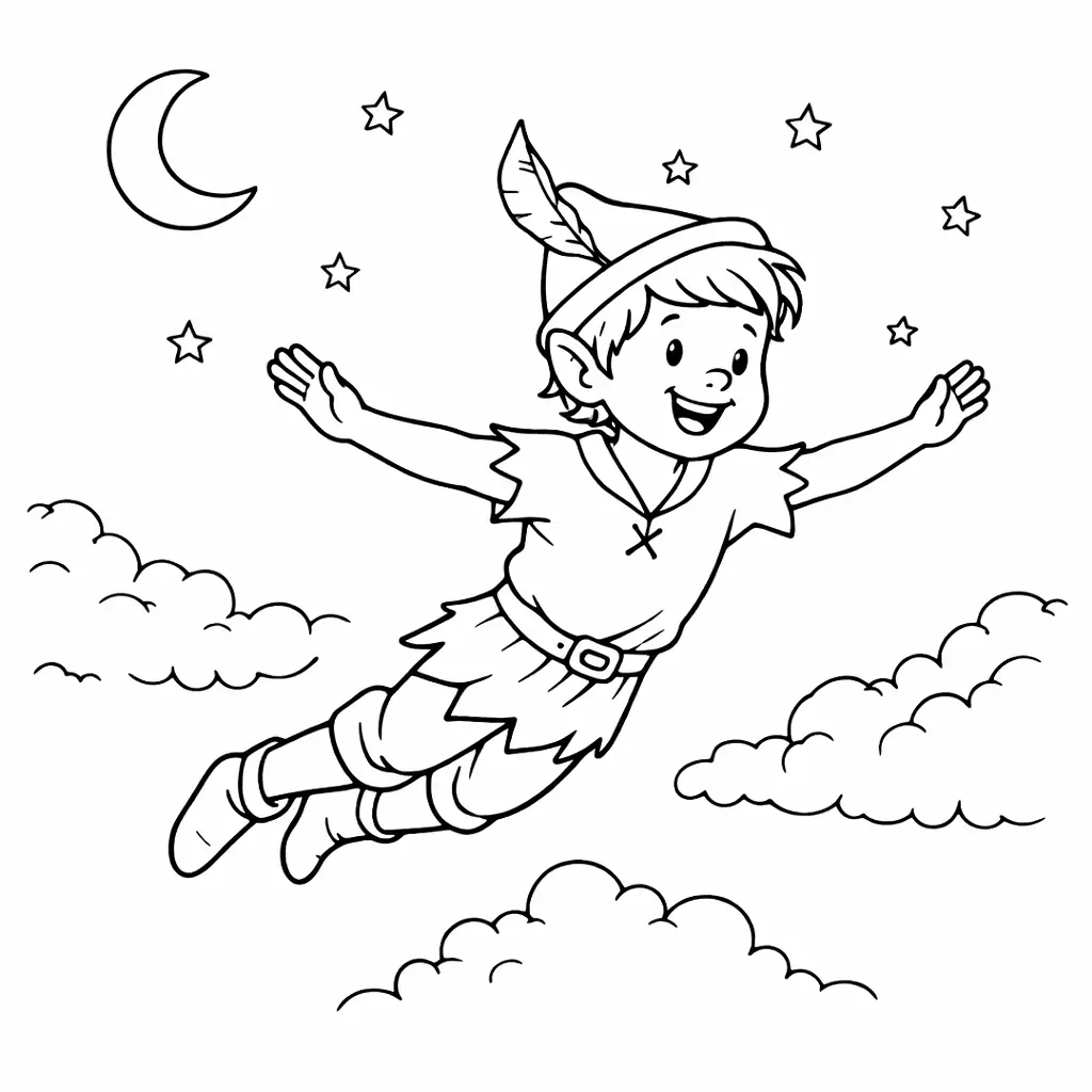 דף צביעה של פיטר פן להדפסה