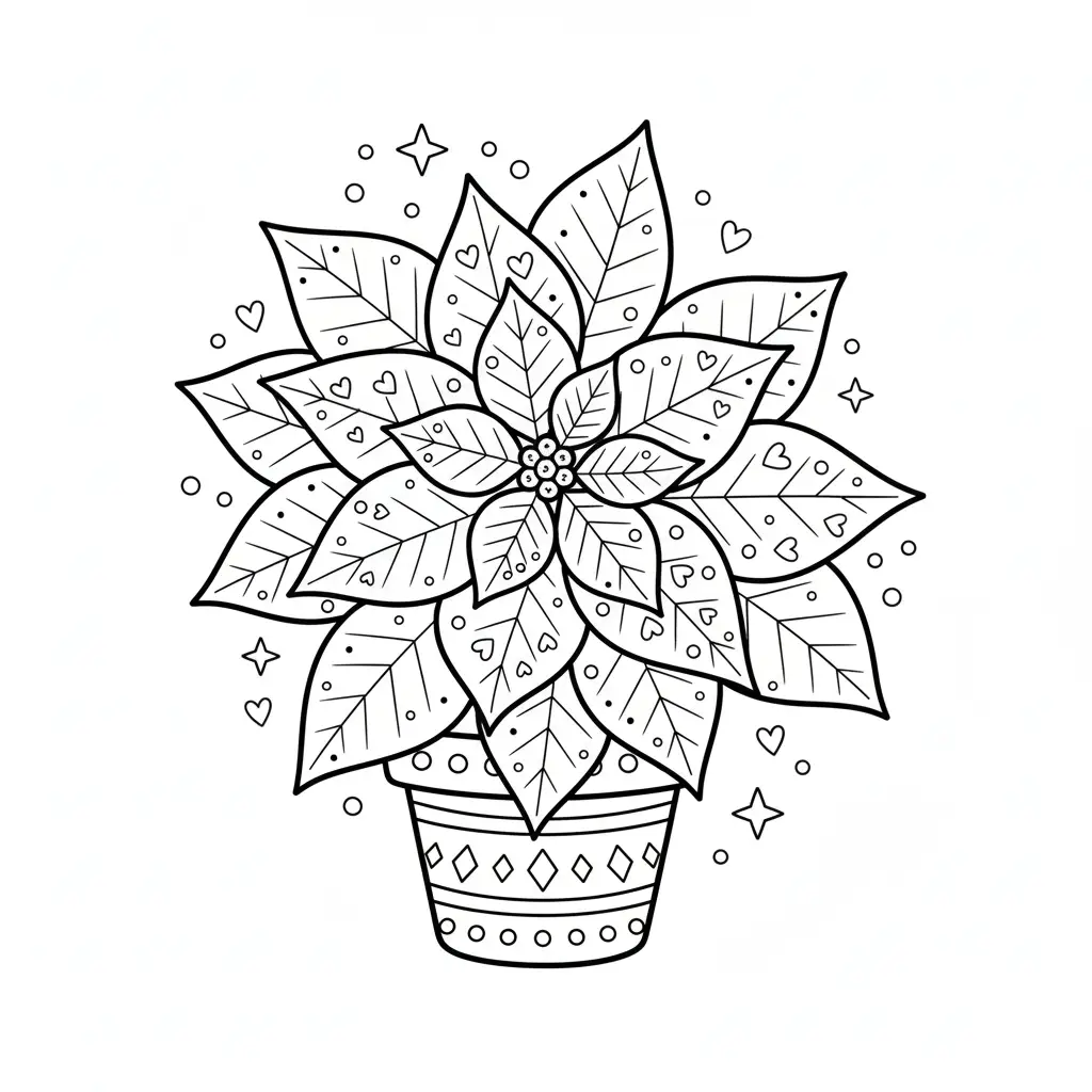 דף צביעה של צמח כוכב חג כריסמס להדפסה