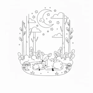 דף צביעה של שינה ביער להדפסה