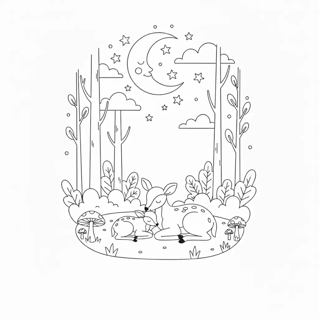 דף צביעה של שינה ביער להדפסה