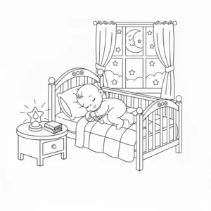 דף צביעה של תינוק ישן במיטה להדפסה