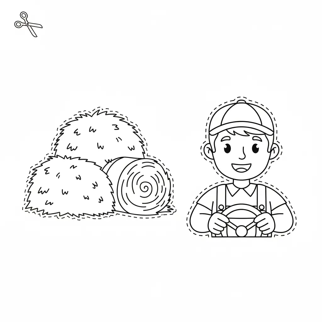 דף יצירה של חקלאות לגזירה והדבקה בטרקטור להדפסה