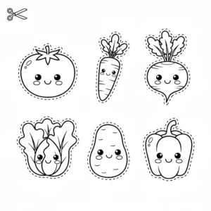 דף יצירה של ירקות לגזירה והדבקה בערוגה להדפסה