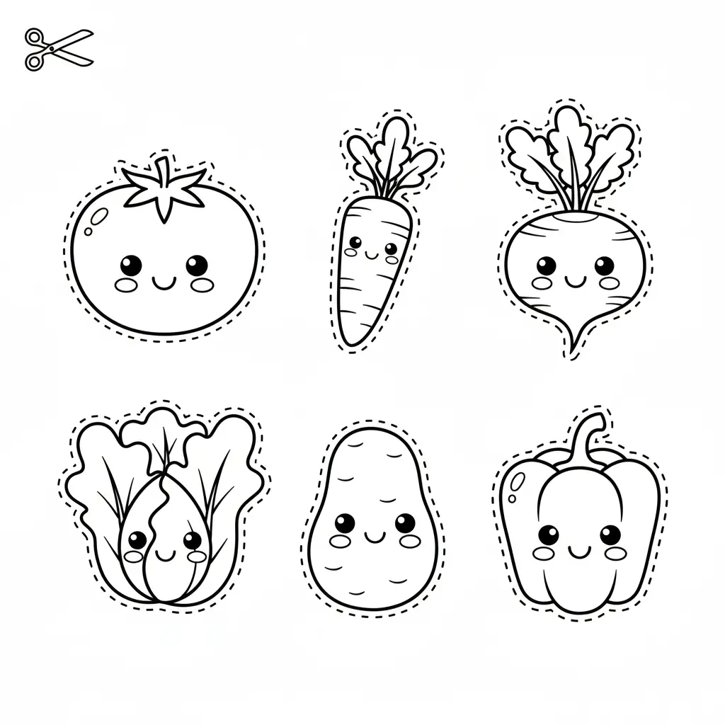 דף יצירה של ירקות לגזירה והדבקה בערוגה להדפסה