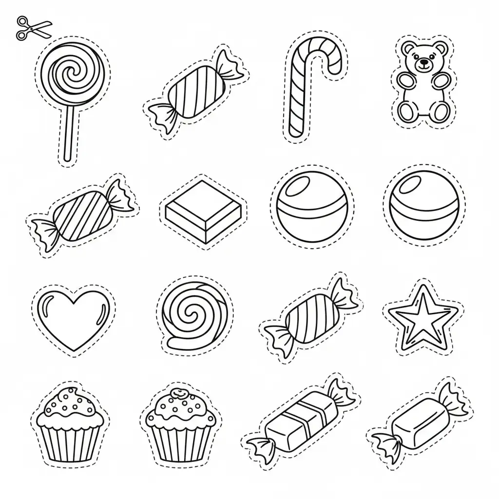 דף יצירה של סוכריות לגזירה והדבקה בצנצנת להדפסה