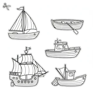 דף יצירה של סירות לגזירה והדבקה בים להדפסה