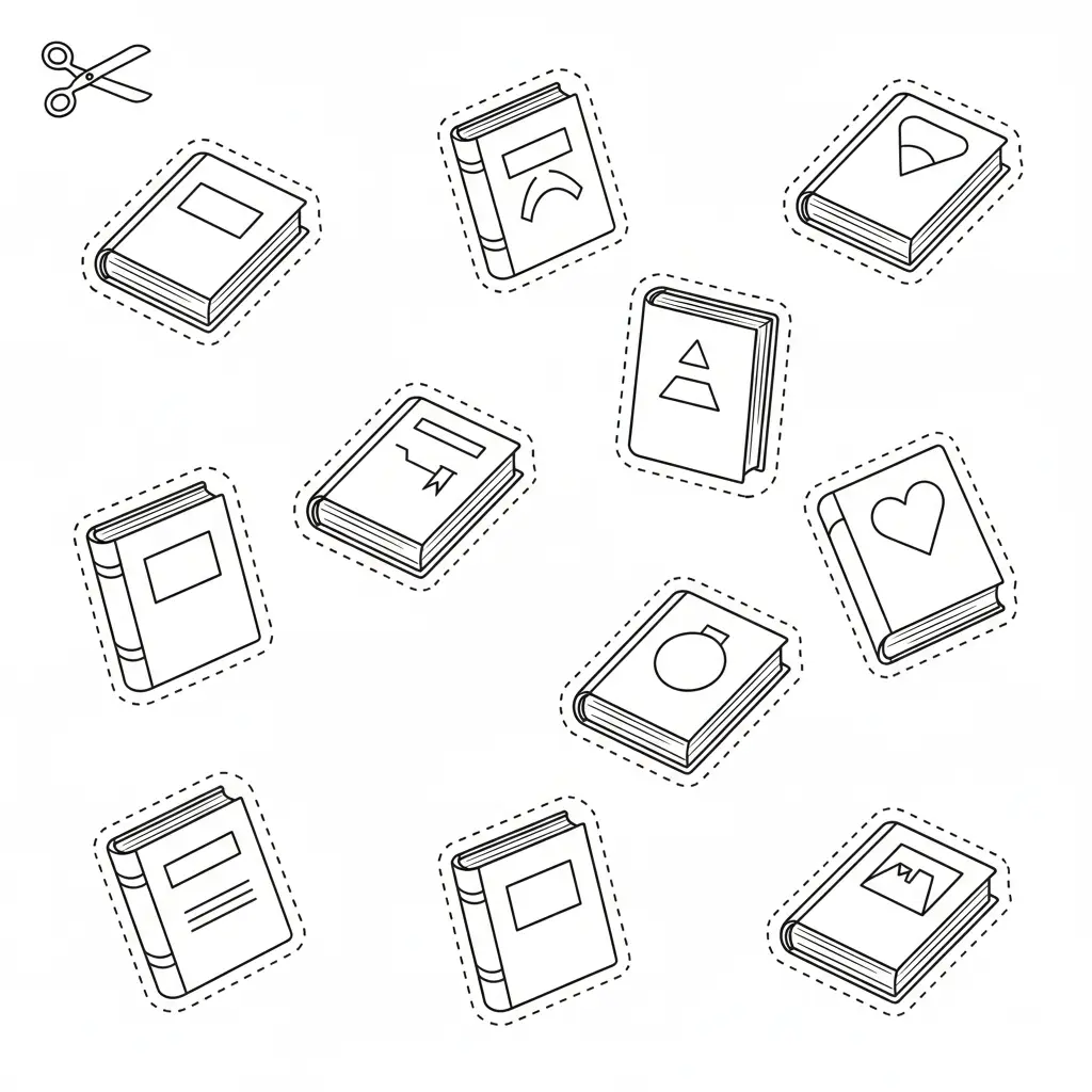 דף יצירה של ספרים לגזירה והדבקה בספריה להדפסה