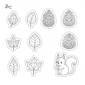 דף יצירה של עלים לגזירה והדבקה בעץ להדפסה