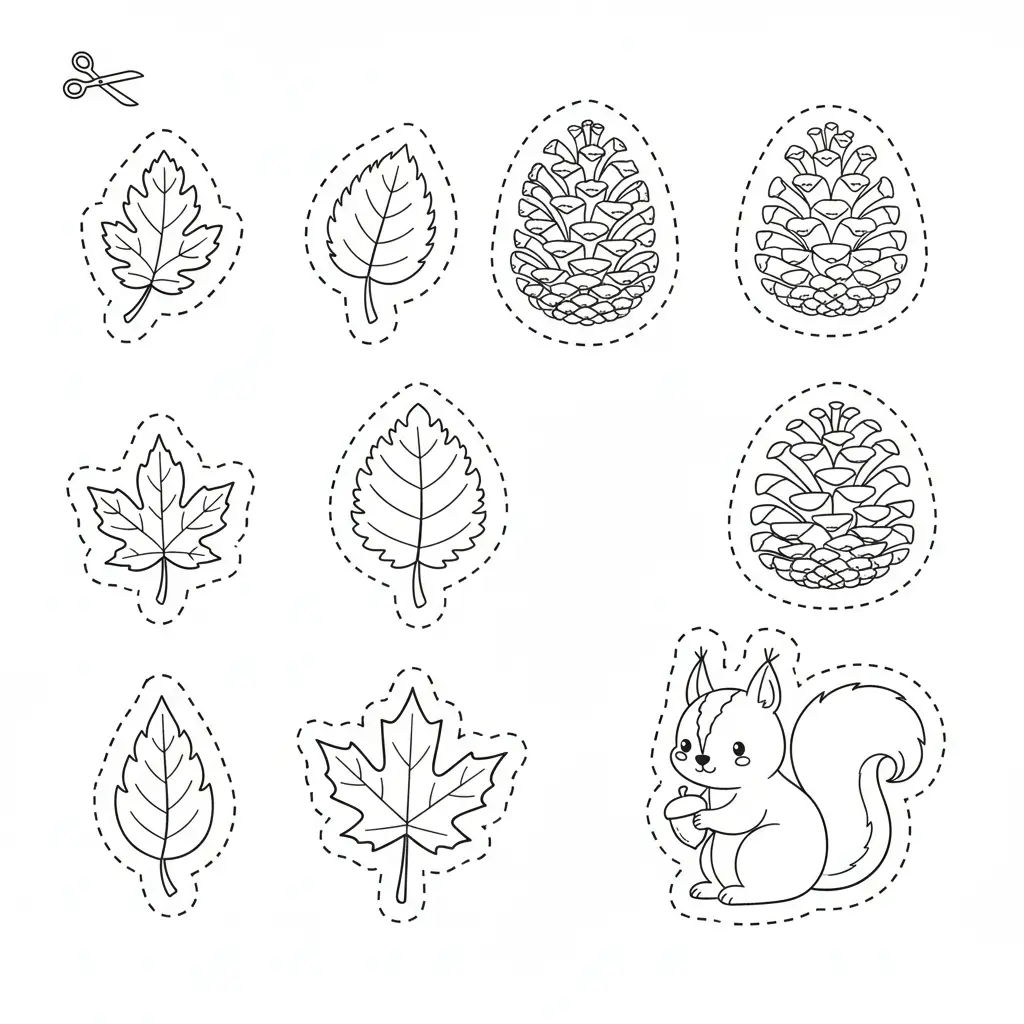 דף יצירה של עלים לגזירה והדבקה בעץ להדפסה