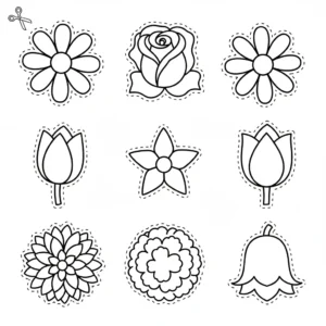 דף יצירה של פרחים לגזירה והדבקה על עציץ להדפסה