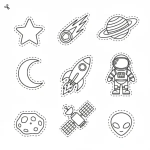 דף יצירה של פרטי חלל לגזירה והדבקה בחללית להדפסה