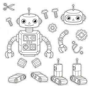 דף יצירה של רובוט לגזירה והדבקה להדפסה