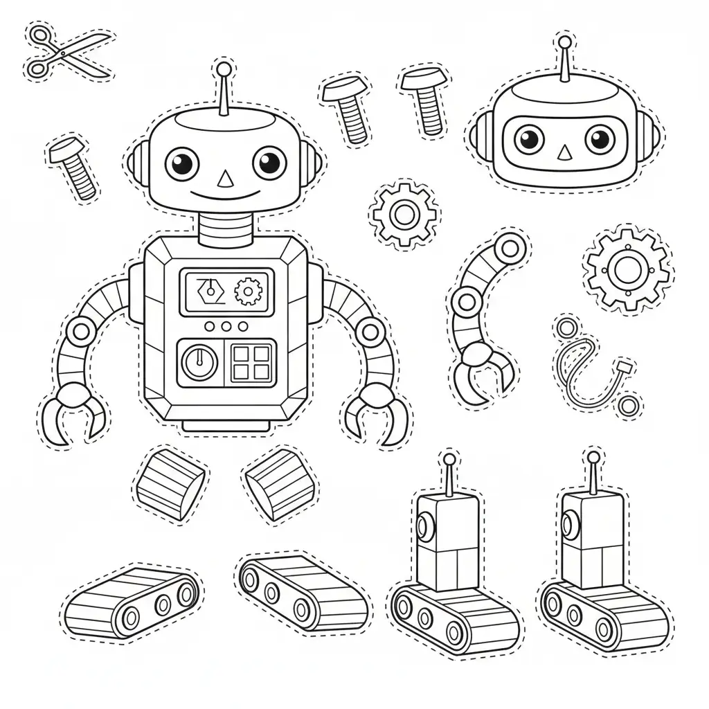 דף יצירה של רובוט לגזירה והדבקה להדפסה