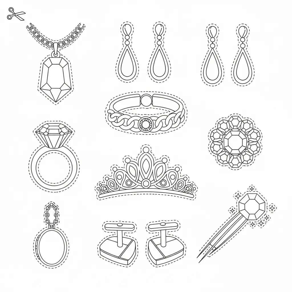 דף יצירה של תכשיטים לגזירה והדבקה בקופסה להדפסה