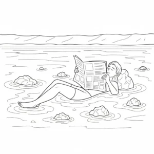 דף צביעה של אדם צף בים המלח להדפסה