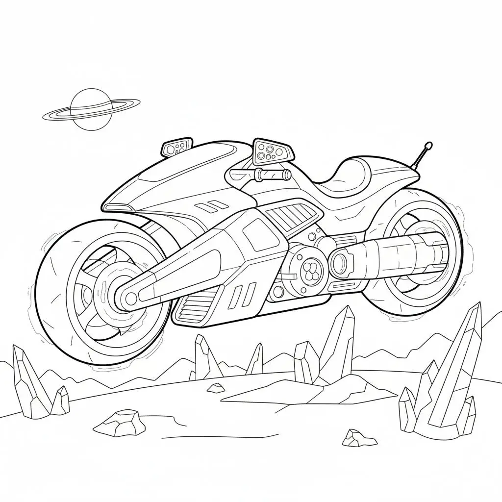 דף צביעה של אופנוע חלל להדפסה
