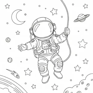דף צביעה של אסטרונאוט מרחף להדפסה