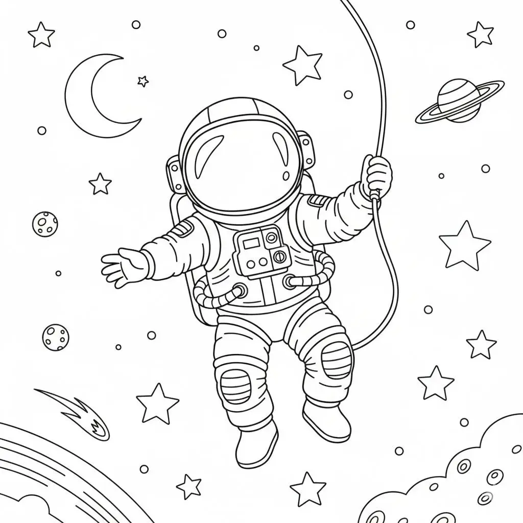 דף צביעה של אסטרונאוט מרחף להדפסה