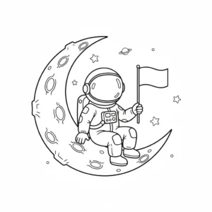 דף צביעה של אסטרונאוט על הירח להדפסה