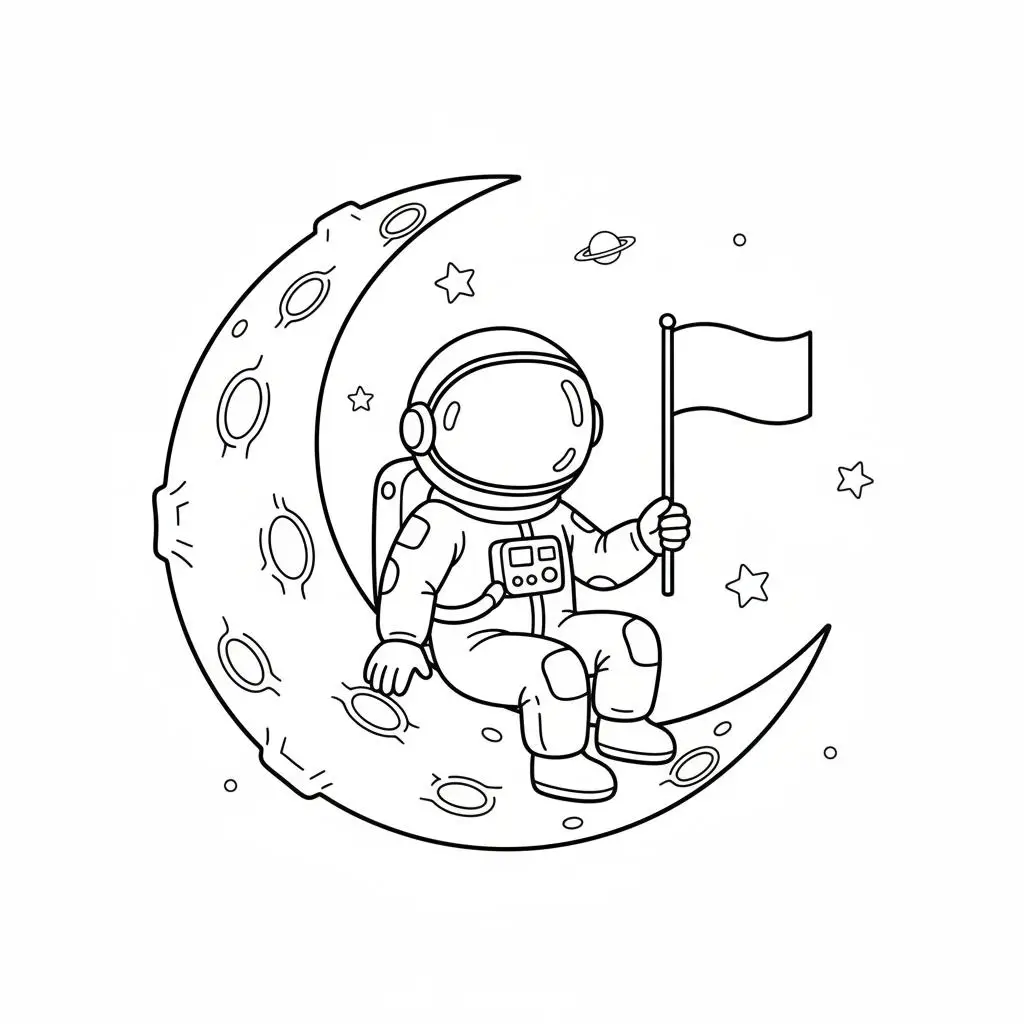 דף צביעה של אסטרונאוט על הירח להדפסה