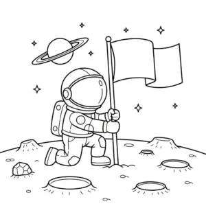 דף צביעה של דגל על הירח להדפסה