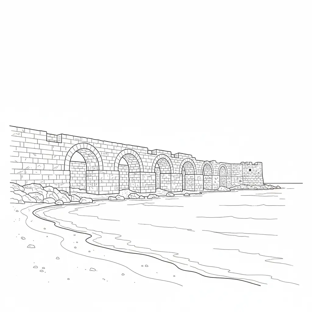 דף צביעה של המצודה בקיסריה להדפסה