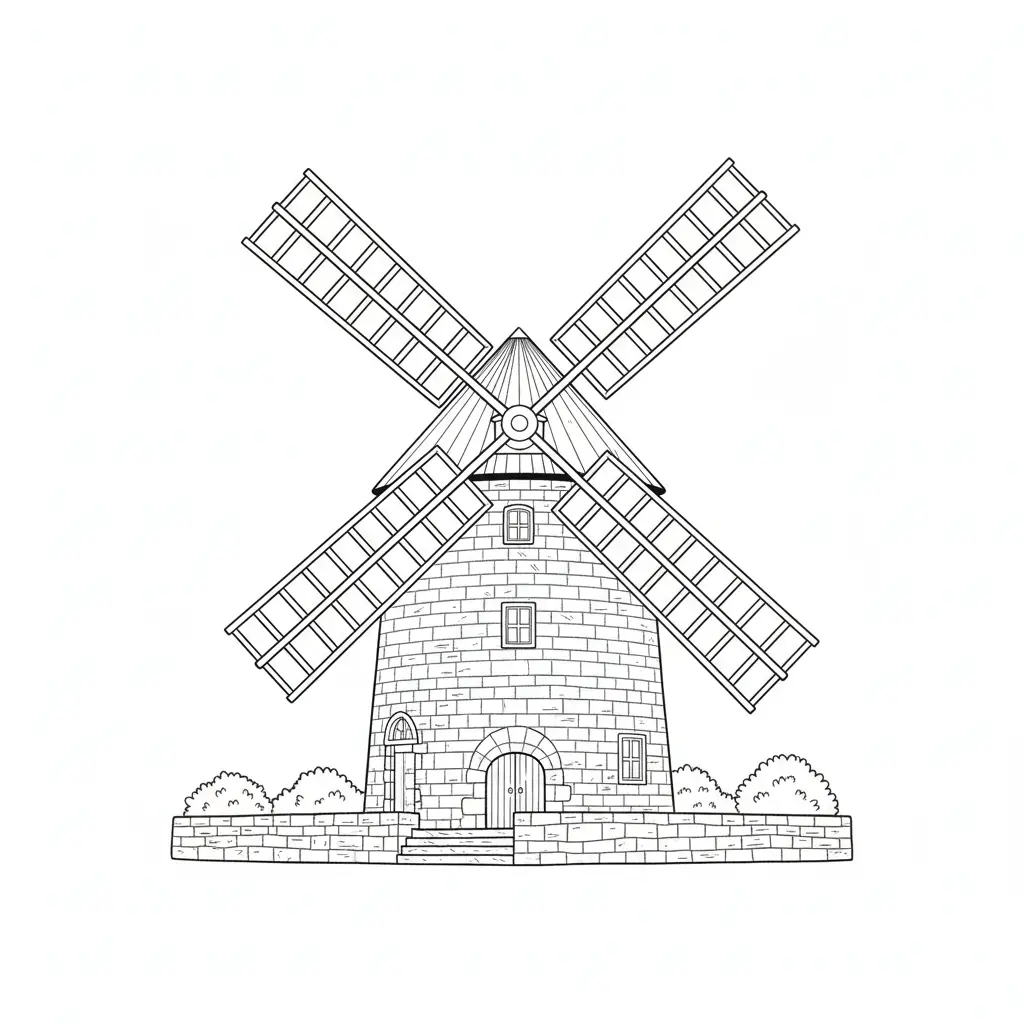 דף צביעה של טחנת הרוח של מונטיפיורי להדפסה