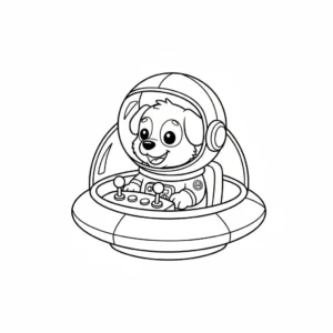 דף צביעה של כלב בחללית להדפסה