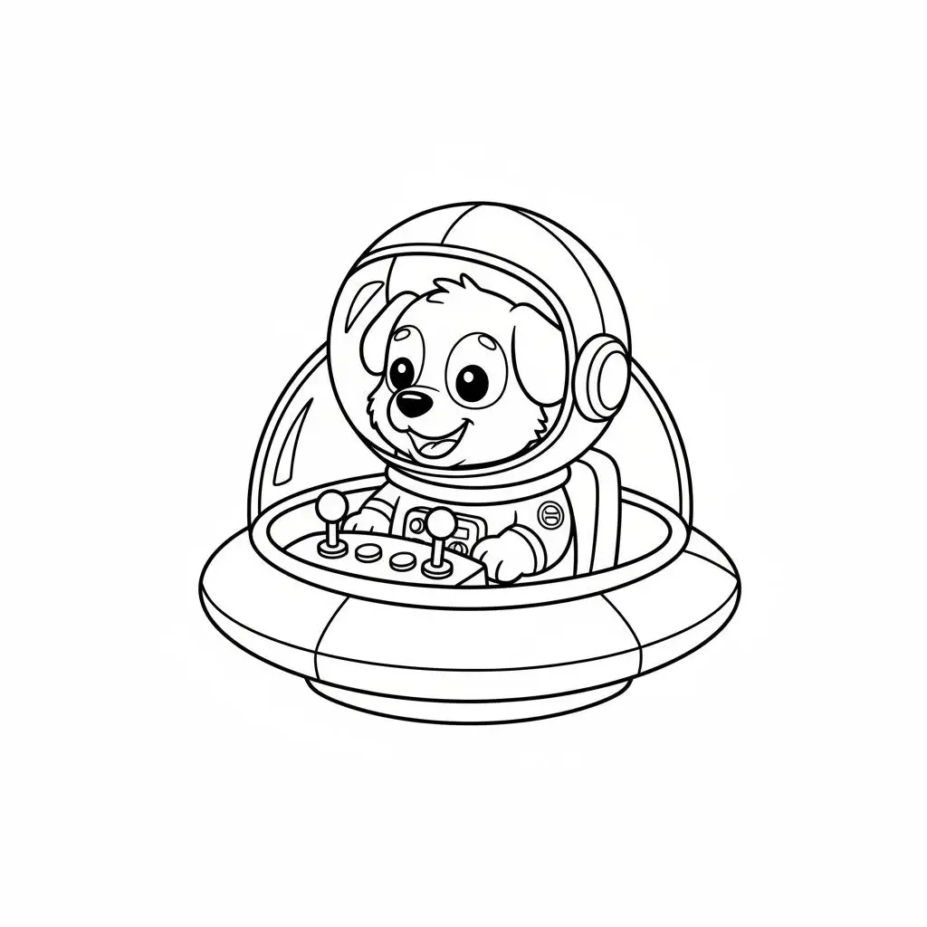 דף צביעה של כלב בחללית להדפסה