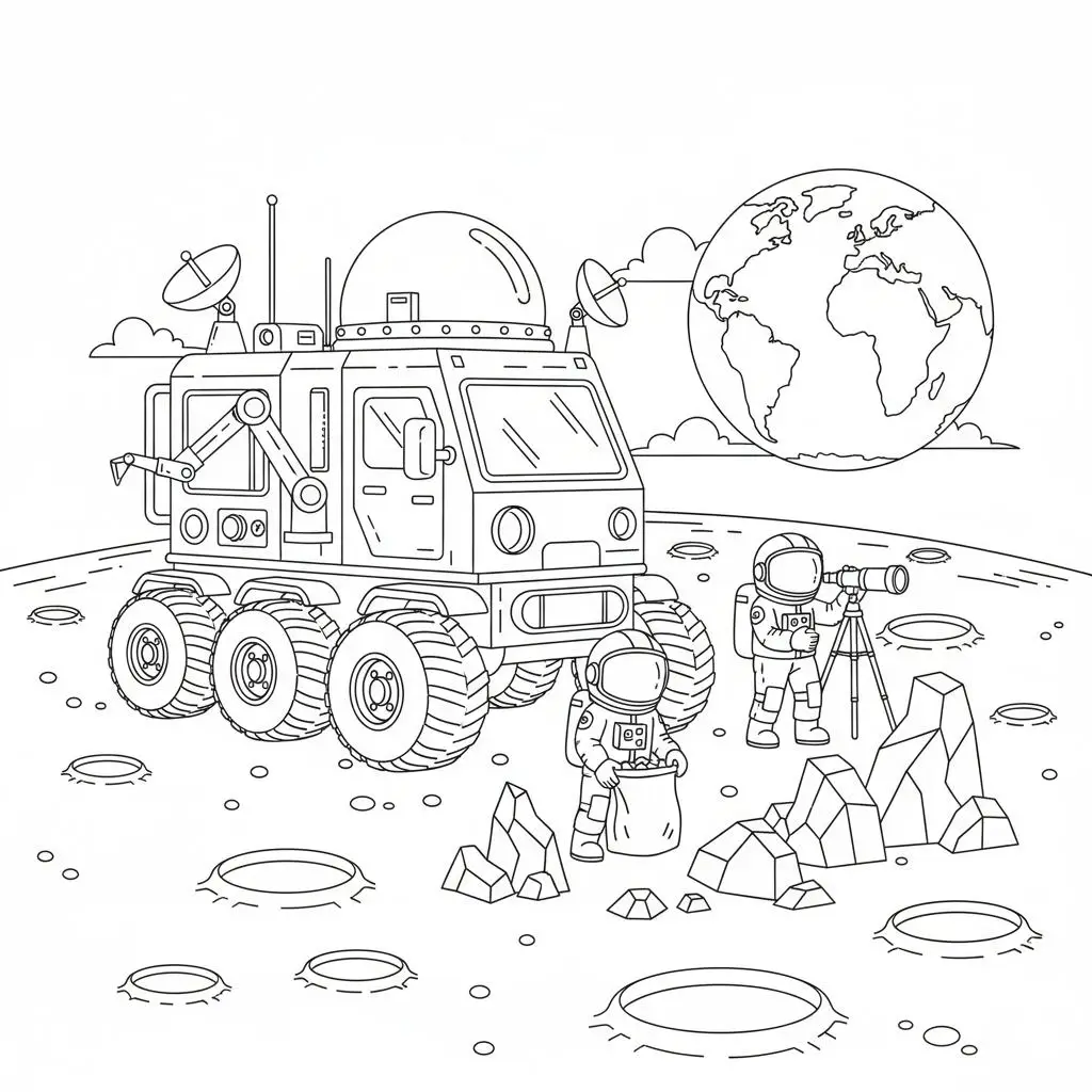 דף צביעה של מעבדה על הירח להדפסה