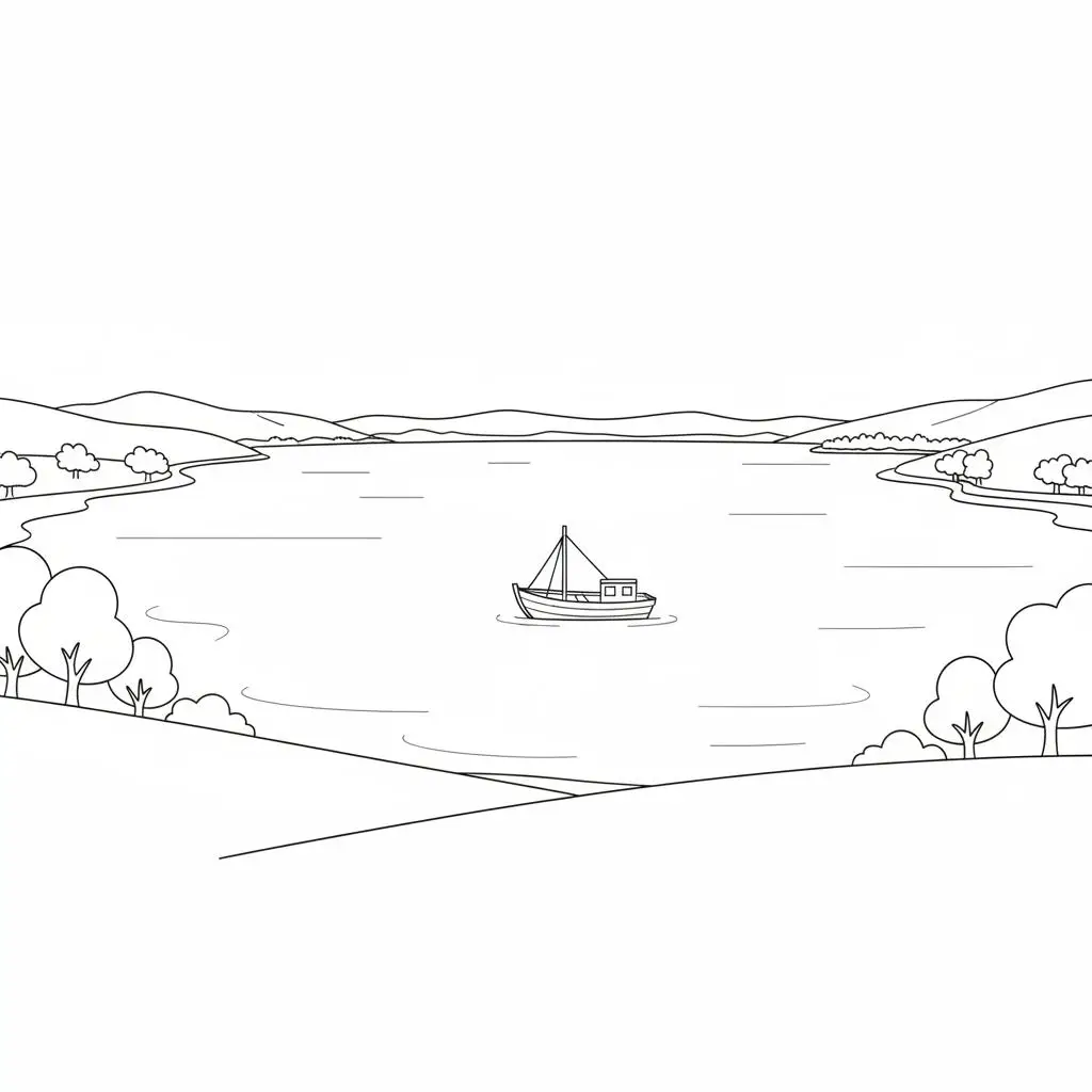 דף צביעה של סירה בכנרת להדפסה