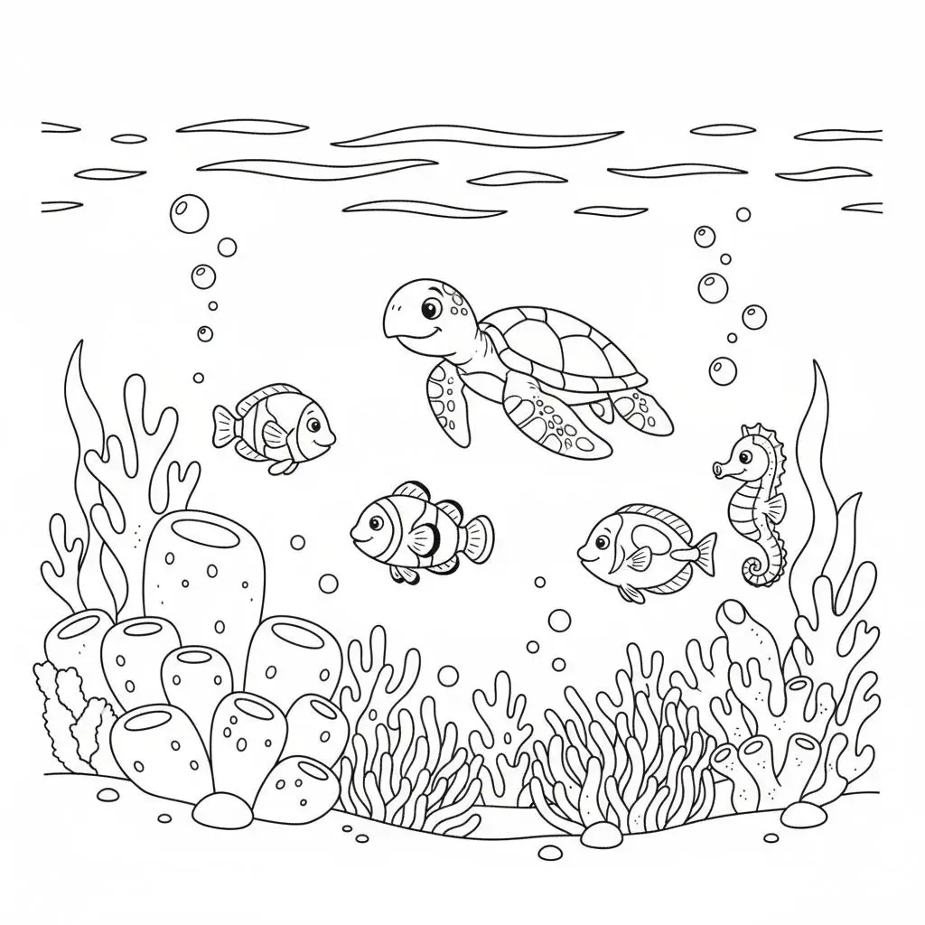 דף צביעה של שונית אלמוגים באילת להדפסה