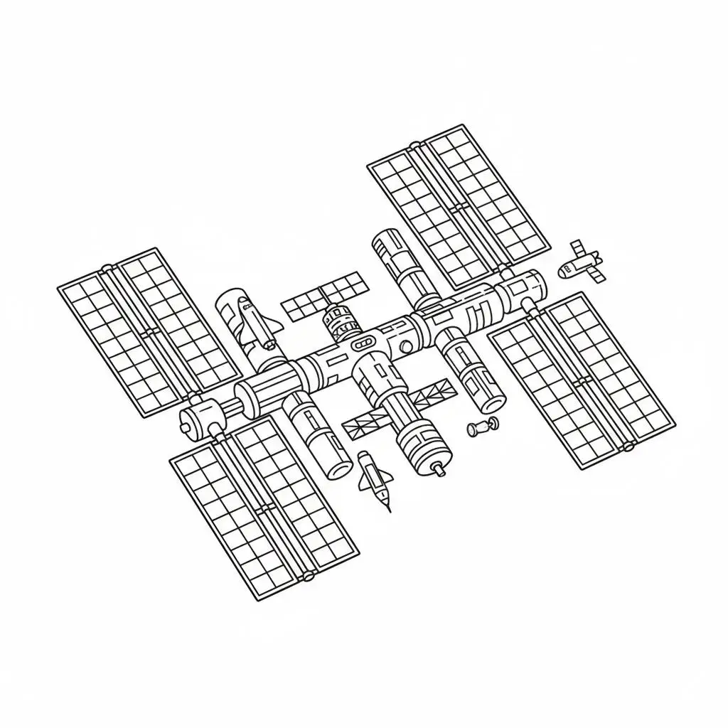 דף צביעה של תחנת חלל להדפסה
